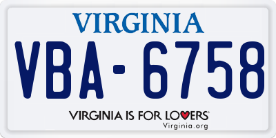 VA license plate VBA6758