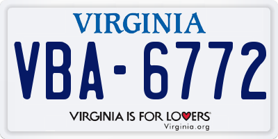 VA license plate VBA6772