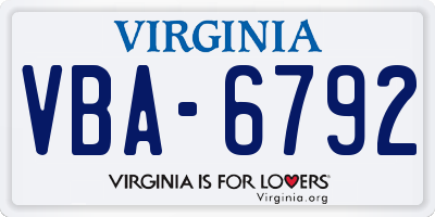 VA license plate VBA6792