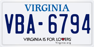 VA license plate VBA6794