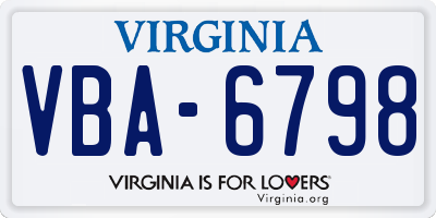 VA license plate VBA6798