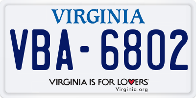 VA license plate VBA6802
