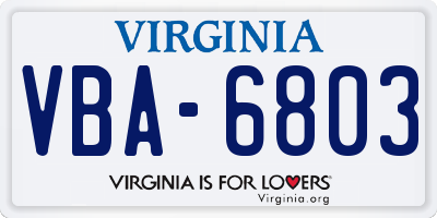 VA license plate VBA6803