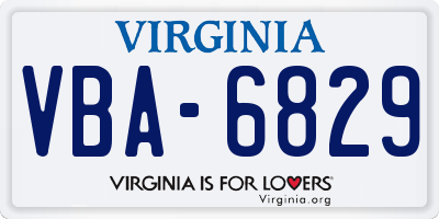 VA license plate VBA6829