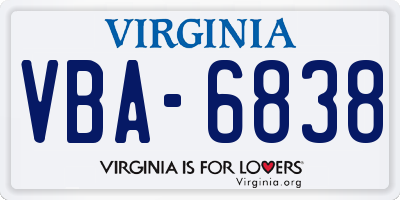 VA license plate VBA6838