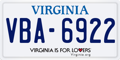 VA license plate VBA6922