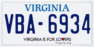 VA license plate VBA6934