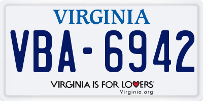 VA license plate VBA6942
