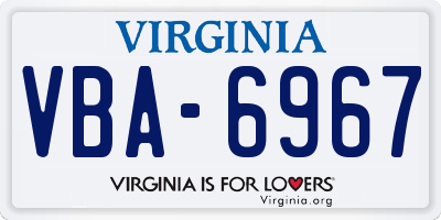 VA license plate VBA6967