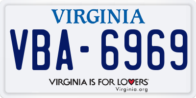 VA license plate VBA6969