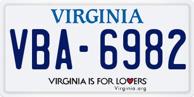VA license plate VBA6982
