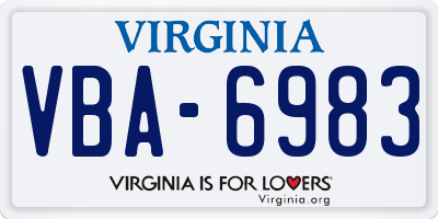 VA license plate VBA6983