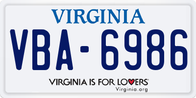VA license plate VBA6986