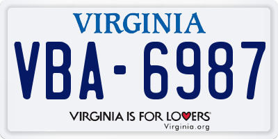 VA license plate VBA6987