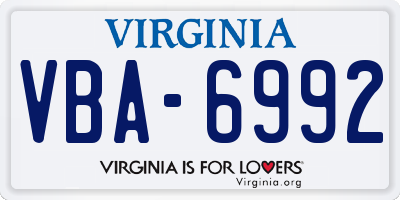 VA license plate VBA6992