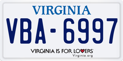 VA license plate VBA6997