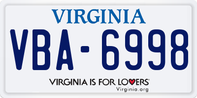 VA license plate VBA6998