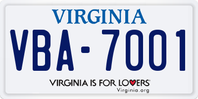 VA license plate VBA7001