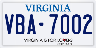 VA license plate VBA7002