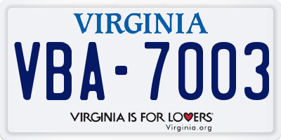 VA license plate VBA7003