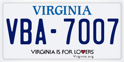 VA license plate VBA7007