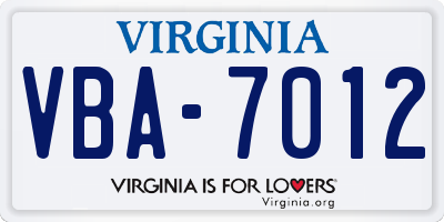 VA license plate VBA7012