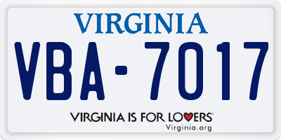 VA license plate VBA7017