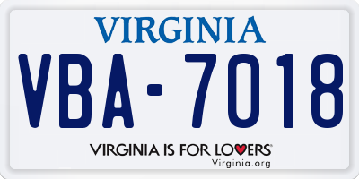 VA license plate VBA7018