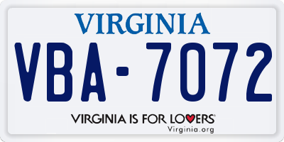 VA license plate VBA7072