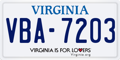 VA license plate VBA7203