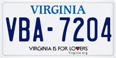 VA license plate VBA7204