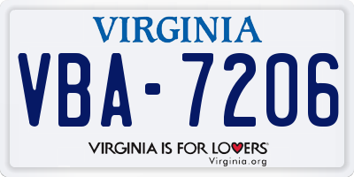 VA license plate VBA7206