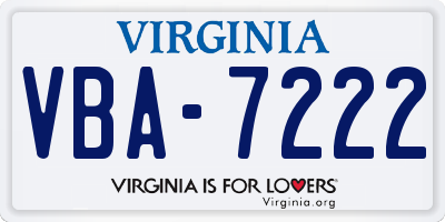 VA license plate VBA7222