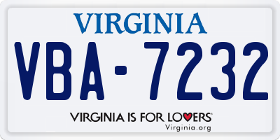 VA license plate VBA7232