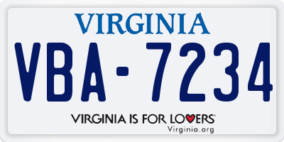 VA license plate VBA7234