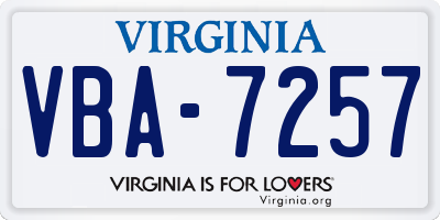 VA license plate VBA7257