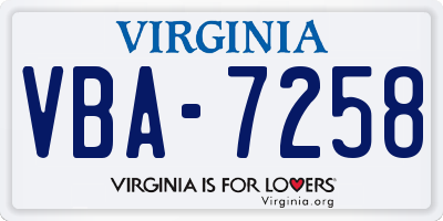 VA license plate VBA7258