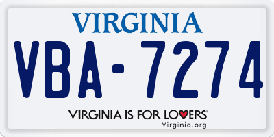 VA license plate VBA7274