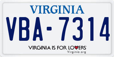 VA license plate VBA7314