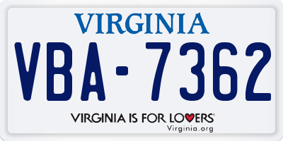 VA license plate VBA7362