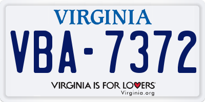 VA license plate VBA7372