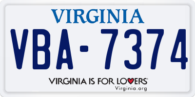 VA license plate VBA7374