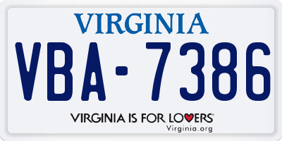 VA license plate VBA7386
