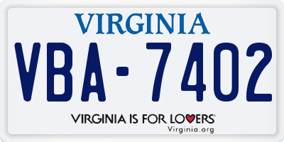 VA license plate VBA7402