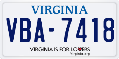 VA license plate VBA7418