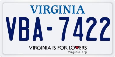 VA license plate VBA7422