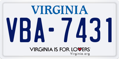 VA license plate VBA7431