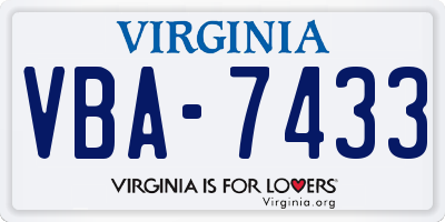 VA license plate VBA7433