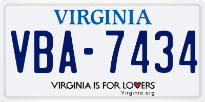 VA license plate VBA7434