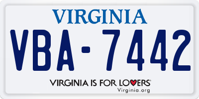 VA license plate VBA7442